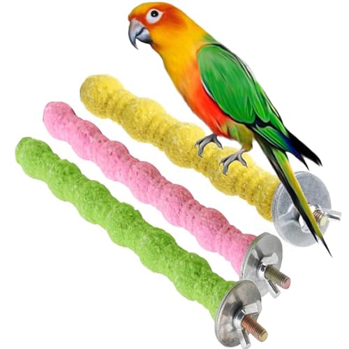 kathson 3PCS Bird Perch Parrot Stand Cage Accessories Natural Wooden Stick Paw Grinding Rough-surfaced Chew Toy for Cockatiels Cockatoo Lorikeet Conure Parakeet (Random Color,7.87inch) - size: 3PCS,7.87inch