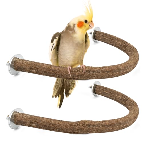 Rypet 2PCS Pack Natural Wood Bird Perches for Cage, U-Shaped Parrot Perch L | 2 Pack Natural Wood Perches, Wing Nut Mount, U-Shaped Cage Perch, Easy Rinse, Parakeets Conures Cockatiels