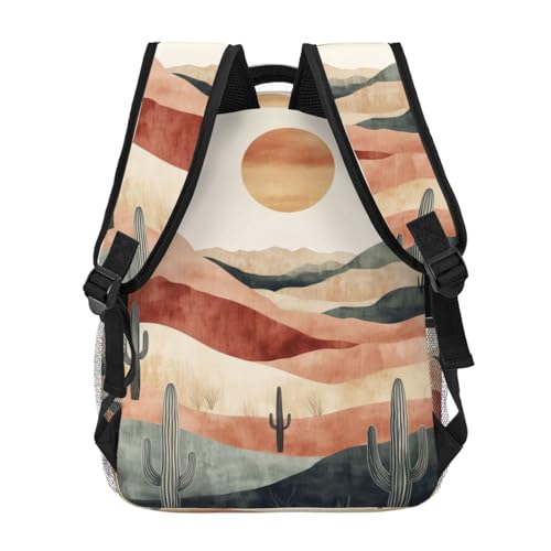 Desert Casual Backpack, Lightweight Laptop Bag Daypack, Cactus and Sun Backpacks for Women Teens Students, Abstract Southwest Polyester Bookbag Gifts for School Work Travel Hiking - color: Desert