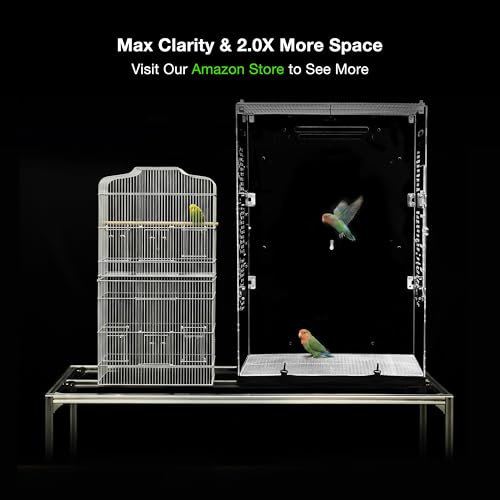 GuineaLoft™ Model-ET223 Crystal Clear Acrylic Bird Cage | 2'x2'x3' Mid-Sized Tall Cage W/ Stainless Steel Mesh Top & Bottom, Dual Side Doors, & Reusable Canvas Bottom - color: Model-ET223