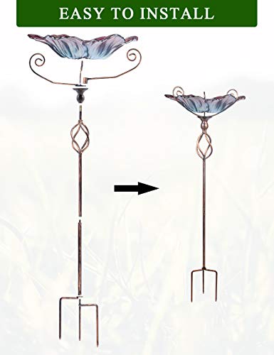Glass Birdbath Birdfeeder with Metal Stake Garden Yard Outdoor | 31inch height stain glass bird bath for outside, flower bird bath bowl,attract wild birds and beautify outdoor gardens - color: Multi
