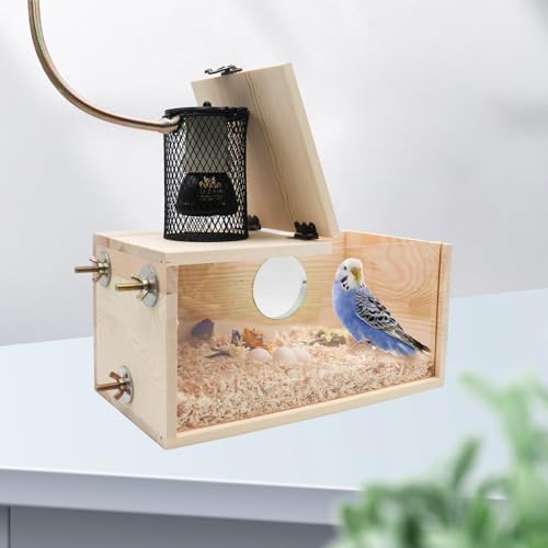 Bird House Incubator, Bird Nesting Box with Heat Lamp, 75W Ceramic Heat Emitter Heater Lamp, Birdcage Accessories, Suitable for Parrot Parakeet Cockatiel Lovebirds Budgie