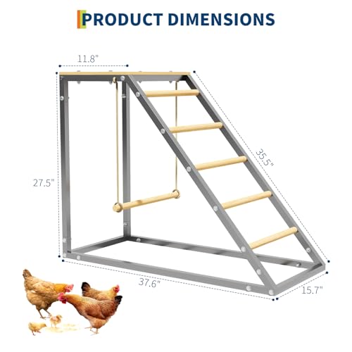 Free-Standing Chicken Perch, Chicken Roosting Bars with Removable Swing and Ladder Design for Backyard Farm, Chicken Perch for Coop, Easy Installation, 37.6" L x 15.7" W x 27.5" H