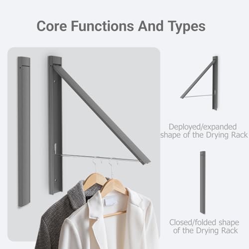 Clothes Drying Rack Folding Indoor,Laundry Room Organization,Wall Mounted Drying Racks for Laundry,Laundry Drying Rack Collapsible,Laundry Drying Rack,Retractable Clothesline (Gunmetal Gray) - color: Gunmetal Gray