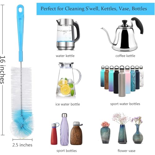 ALINK 8-Pack Bottle Cleaning Brush Set - Long Handle Bottle Cleaner for Washing Narrow Wine/Beer Bottle, Thermos, Hummingbird Feeder, Sport Well, Plus Kettle/Straw Brush - color: Blue