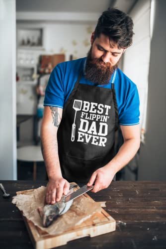 VAGAVY 100% Cotton, Black Funny Aprons for Men, Dad, Husband - Birthday, Father’s Day Grilling Gifts for Papa, Husband. - color: Best Flippin' Dad Ever