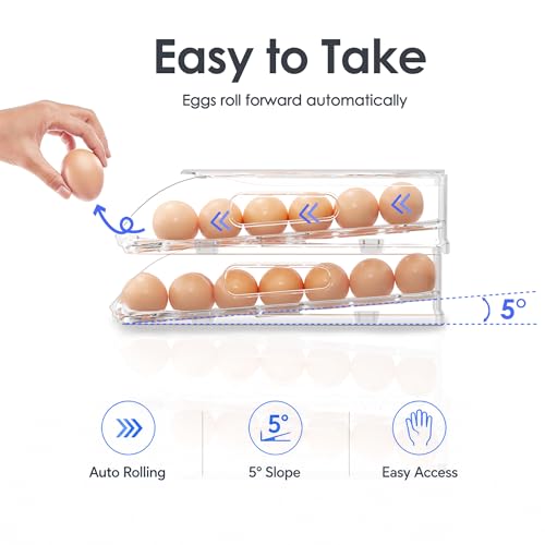 SMRCAD 36-Egg Dispenser with Silicone Bumpers, Auto-Rolling, Stackable | BPA-free food-grade PET | Stackable with lid | Built-in handle | Fits Large to Jumbo Eggs | Hand wash only - size: 3 Layer Holder 36 Eggs (M SIZE)