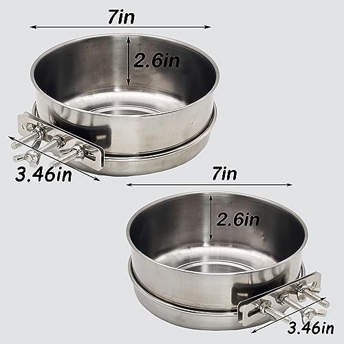 Hamiledyi 2 Pcs Dog Crate Bowl Stainless Steel Puppy Bowls Sturdy Spill-Proof Pet Water Bowl Hanging Water/Food Metal Bowls for Puppy Medium-Sized Dogs Cats (7'' x 2.6'') - size: L (58 OZ×2)