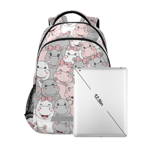 Kids Cartoon Hippo Backpack for Boys Girls School Bags | Elementary Middle, Travel Daypack Lightweight Waterproof with Reflective Strip - color: Cartoon Hippo