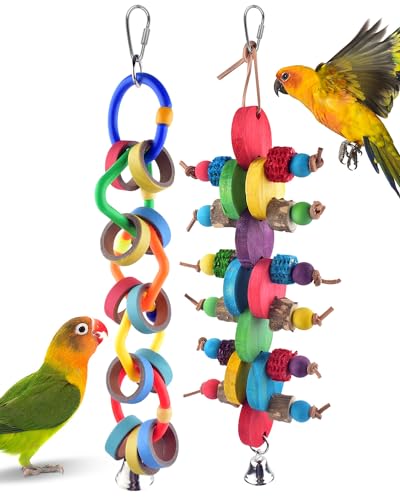 Bissap 2 PCS Bird Chew Toys, Multicolored Bagel Cascade Bird Parrot Toy Biting Paper Cardboard Olympic Rings Conures Toys for Amazon Cockatiels Cockatoos Macaws and Similar Sized Pet Birds - size: 2 PCS