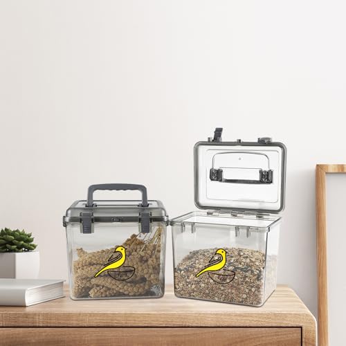 Bird Seed Storage Container 2 Pack Clear Bird Seed Container10Ib Indestructible Bird Seed Container Bird Seed Holder with Handle|for Wild Bird Seed Hermetically Or Mealworms Storage Outdoor Feeding