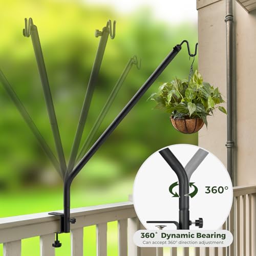 Kingsyard Heavy Duty Deck Hook, 27"-39" Adjustable Metal Deck Railing Hooks for Hanging Bird Feeders, Planters, Suet Baskets, Lanterns, Wind Chimes, Clamp Mounted - size: 27"-39" Clamp Mounted