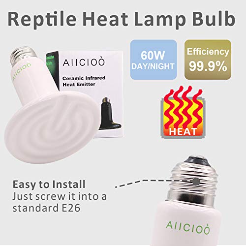 Aiicioo Reptile Heat Lamp Bulb -60W Ceramic Heat Emitter No Harm No Light Infrared Heater Lamp for Chicken Coop Lizard Aquarium Snake Outside Dogs Brooder 110V,White - color: ['White'], size: ['60W']