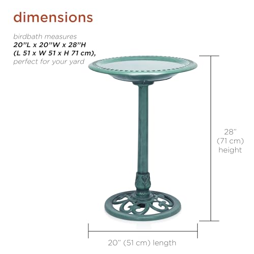 Alpine Corporation TEC116 Outdoor Aged Green Pedestal Birdbath with Scrollwork, 28" Tall, Green - color: Aged Green