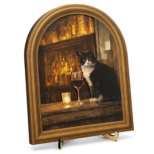 3D Funny Tuxedo Cat Wall Art Sign for Bar Decor, Vintage Drinking Cat Portrait Wall Decor, 8x10 Inch - color: Cat-1