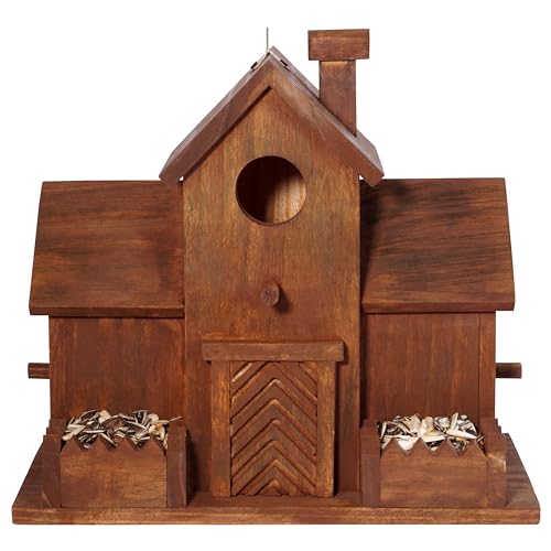 MIXUMON Bird Houses for Outside with Bird Feeder, Outdoor 3 Hole Bird House Room for 3 Bird Families Bluebird Finch Cardinals Hanging Birdhouse for Garden (Style 12)