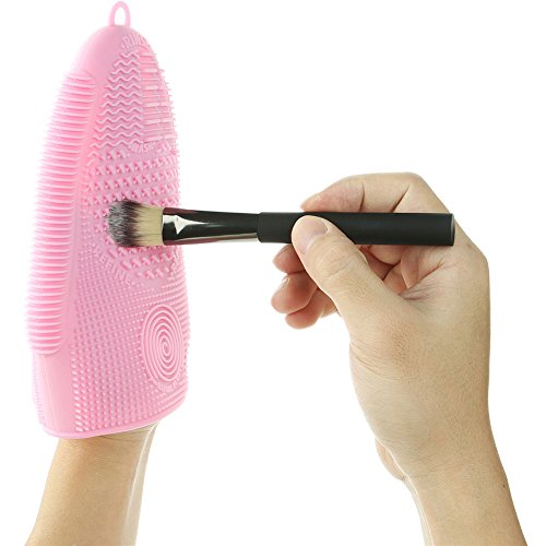 Makeup Brush Cleaner Mat Mitt Glove Silicone Cosmetic Cleaning Scrubber Tool for Face Brushes and Eye Brush Washing Pad Pink - color: Pink