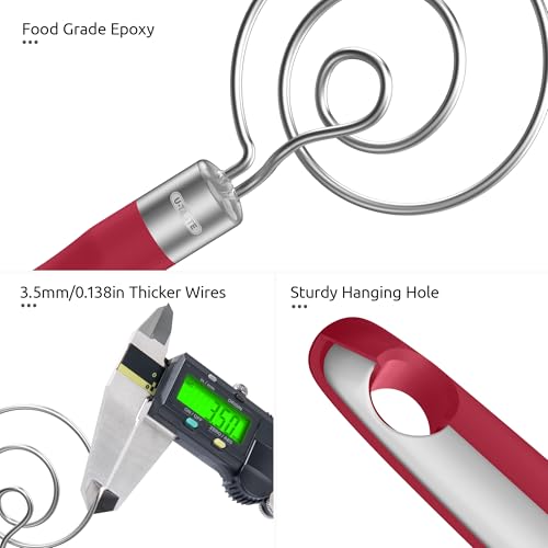 U-Taste 600ºF Heat Resistant 13.6in Long Solid & Slotted Silicone Turner and 12.6in Stainless Steel Danish Dough Whisk (Red)