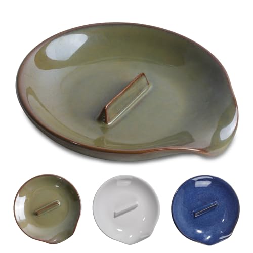 Egg Cracker Spoon Holder, Spoon Rest for Kitchen, Ceramic Spoon Holder for Stove Top, Cooking Spoon Holder,Heat Resistant Utensil Rest for Countertop, Dishwasher Safe, 3 pack - color: 3 pack