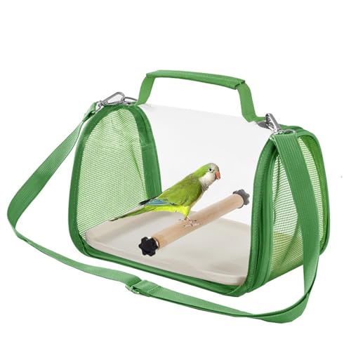 Portable Bird Travel Bag Transparent Pet Cage Easy to Clean Detachable Tray Suitable for Small Pets (Green) - color: Green