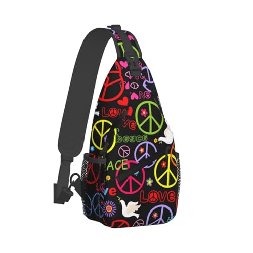 Abstract Hippie Peace Sign Flower 60s 70s Sling Backpack Crossbody Shoulder Bag Chest Bag Travel Chest Pack Casual Daypack For Women Men Hiking Sports Working - color: Black5