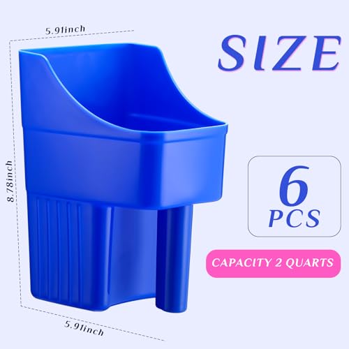 6 Pcs Plastic Feed Scoop Enclosed Feed Scoop with Measure Marks Heavy Duty Durable Stackable for Horse Goat Ranchers Livestock Homesteaders Feeding Supplies (Blue) - color: Blue