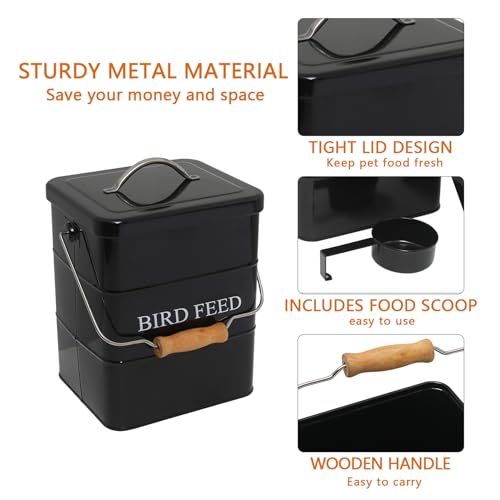 Morezi Bird seed and feed storage tin with lid Included - white-coated carbon steel - tight fitting lids - storage canister tins - Black - color: Black