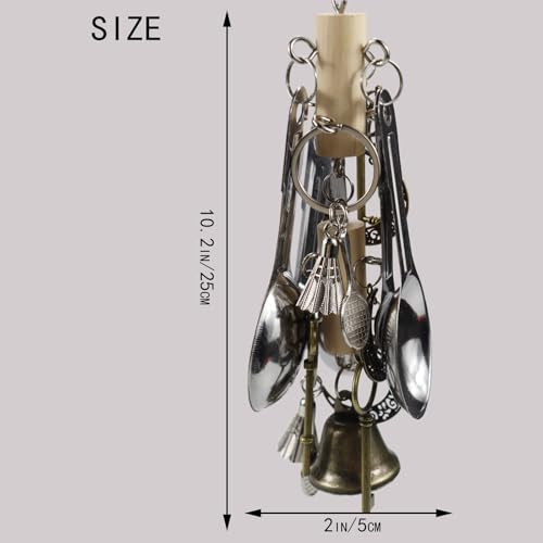 Kenkont Metal Spoon Bell Parrot Toy, Hanging chew Toy | Stainless steel spoon and bell, crisp sound, durable, relieve boredom, perfect cage decoration