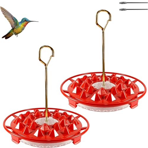 Hummingbird Feeders for Outdoors Hanging (2 Pack) 25 Ports 16 oz Nectar Capacity, Ant Wasp Bee Proof, Leak-Proof with Sealing Ring, Reinforced Hanging Hook, Easy to Clean by Includes Cleaning Brushes - size: 16 oz