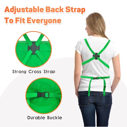 Gardening Apron Harvest Apron with Pockets, Green Garden Apron, Adjustable Waist Belt - color: Cross Back Apron