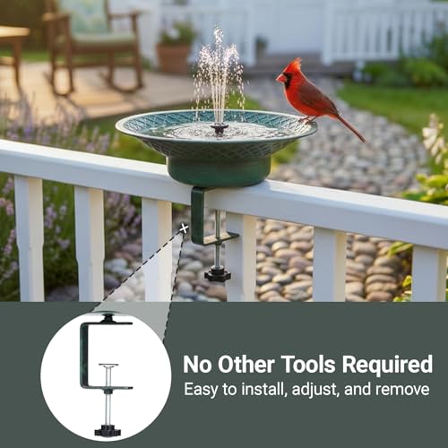 Deck Mounted Bird Bath for Outside, 12.6" Solar Bird Bath with Fountain | Metal Deck Mounted Bird Feeder with Adjustable Railing Clamp for Balcony & Patio, Outdoor Birdbath for Garden Yard Decor - color: Green