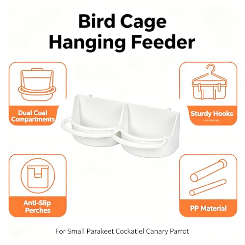 Bird Feeder for Cage, Hanging Plastic Feeder with Hooks, Large Capacity Water Food Bowl Cage Accessories, Water Dispenser with Perches for Small Bird Parakeet Cockatiel Canary Parrot