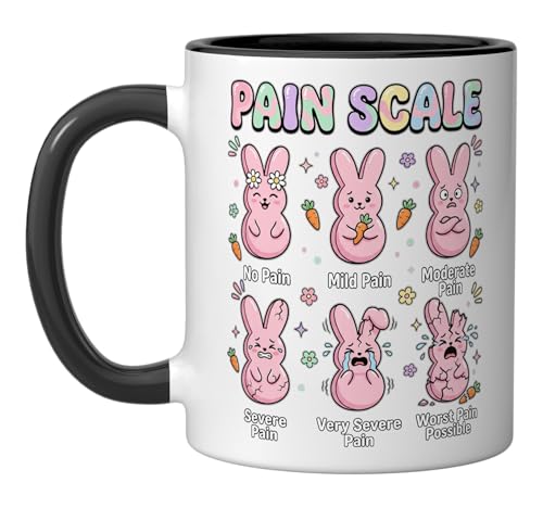 Funny Nursing Bunny Eggs Medical Pain Scale Easter Nurse Ceramic Mug, Black/White - color: Black/White