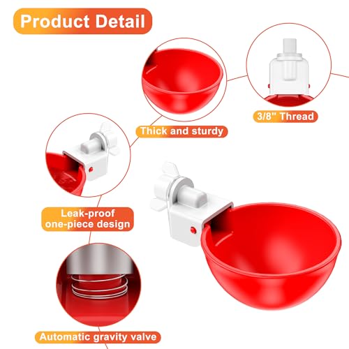 Chicken Waterer Cups, Automatic DIY Chicken Water Bowl 6 Pack | Chicken Flock Waterer Cups with 3/8'' Hole Saw for Bucket, Trough, Easy Install - size: 6 Pack