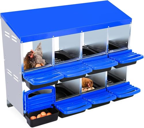 Chicken Nesting Box,Chicken Egg Laying Box with 8 Compartments, Roll Away Eggs Laying Boxes, Nesting Boxes, Indoor & Outdoor Use,Easy Egg Collection, Easy Cleaning - color: Blue, size: 8 holes