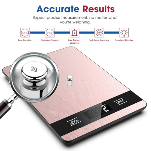 Mik-Nana Food Scale, 11lb Digital Kitchen Scale with LCD Display 6 Units Tare Function, Stainless Steel Weight Grams and Ounces for Baking, Cooking and Meal Prep (Batteries Included)
