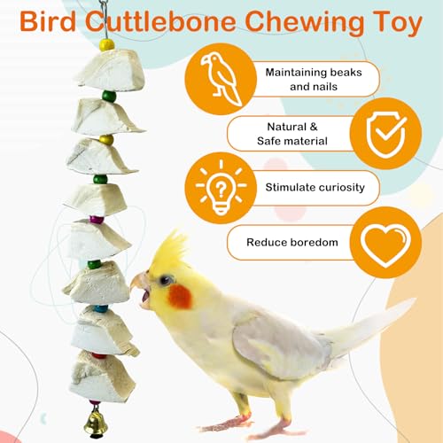 3 Pack Bird Chewing Toy Cuttlebone Parrot Toy with Bell Hanging Bird Beak Grinding Stone Parakeet Cage Accessories for Small & Medium Budgies Lovebirds Cockatiels (Block, 8 Per Skewer) - size: 8 Blocky
