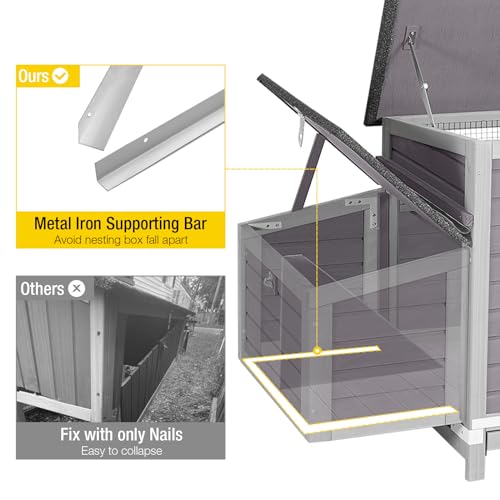 Aivituvin Chicken Coop Two Nesting Boxes Large Wooden Hen House Weatherproof Outdoor Rabbit Hutch Duck Cage - color: Grey and light grey, size: 67.2"L x 25.4"W x 28.1"H