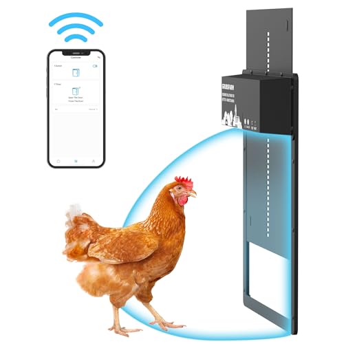 Automatic Chicken Coop Door with App Programmable, Solar/Battery/Grid Multi-Power Supply, Motion Sensor Anti-Pinch Safety System, Durable Weatherproof Aluminum Auto Door for Poultry - GRUBSFARM