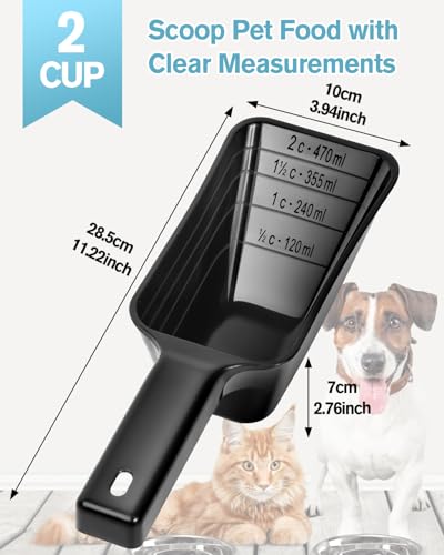 2 Cup Dog Food Scoop(2 Pack), Plastic Pet Food Scoop with Measuring Lines for Accurate Pet Food Portions,Dishwasher Safe (Black) - color: Black