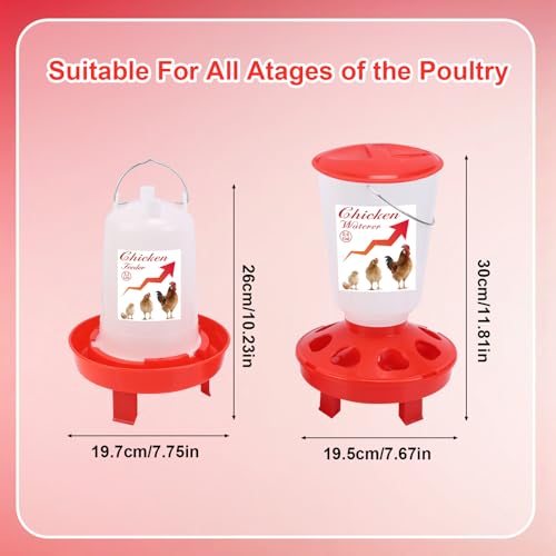 Chick Feeder and Waterer Set Top Fill 3.3LB Feeder and 0.4Gal Waterer with 3 Adjustable Heights Legs for Chicks