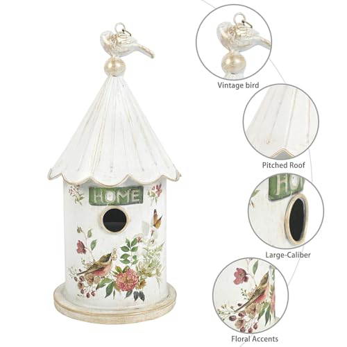 Metal Hanging Birdhouses for Outdoors Bird Houses for Outside Unique Bird Nest for Bluebird Wren Chickadee Sparrow Bird Nest Box for Garden Patio - color: White