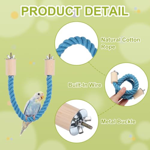 Bird Rope Perch Swing, Stand Rope Perch Standing Pole Accessory Climbing Swing Paw Grinding 15 Inch, (Blue) Intended for Parrot/Parakeet/Budgies/Cockatiels/Lovebirds - color: Blue, size: 15 Inch