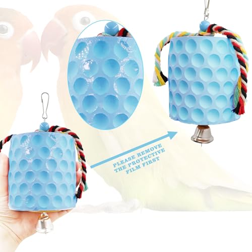 Bird Beak Grinding Stone, Parrot Chew Toys with Bells, Bird Toys, Cage Accessories for African Grey, Amazon Parrots, Budgies, Cockatiels, Lovebirds, Conures, Quakers, Small to Medium Birds - color: Blue