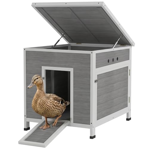 PawHut Duck Coop, Wooden Chicken House Rabbit Hutch with Openable Roof, Removable Floor, Double Doors, Ramp, Duck House for 2-4 Chickens, Geese, 25" x 32" x 30" | Wooden Chicken House Rabbit Hutch, Removable Floor, Double Doors, Ramp, Duck House for Geese