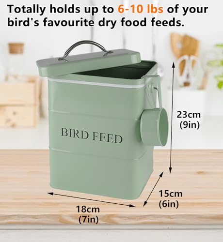 Morezi Bird seed and feed storage tin with lid Included Green-coated Metal Tight Fitting Lids - storage canister tins - color: Dark Green
