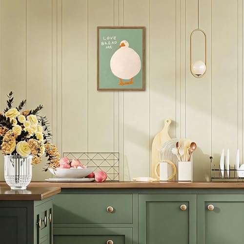 Cute Silly Goose Kitchen Wall Art Love Bread Me Quotes Wall Decor Painting, Funny White Duck Canvas Prints Picture for Farmhouse Kitchen Living Dining Room Bedroom 12x16 inch Wood Framed - color: Animal-K, size: 16"L x 12"W