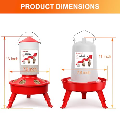 2-in-1 Chick Starter Set: Top Filling 0.4 Gal Feeder & Waterer Red | Chick Feeder and Waterer With Adjustable Legs, Anti-drown Design, Hanging Hooks & Scoop for Baby Chicks - size: 0.4Gal Feeder & 0.4Gal Waterer