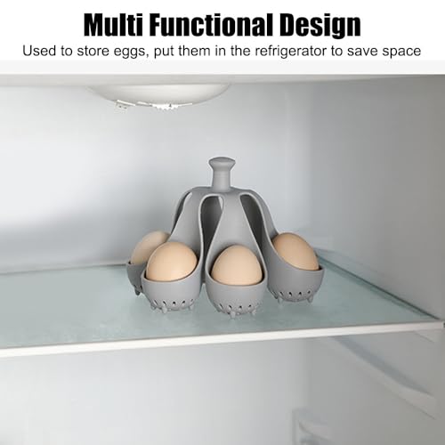 Eggs Boiler Rack, 6-Slots Silicone Egg Cooker with Anti-Scald Handle, Poached Egg Maker for Making Soft or Hard Boiled Eggs