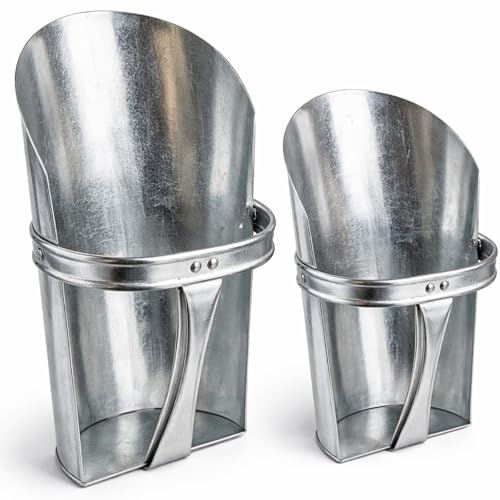 2 Pack Galvanized Steel Feed Scoop Set-4 Qt & 2.5 Qt Heavy Duty Metal Grain Scoop for Livestock, Horse, Chicken & Dog Food – Durable Farm Utility Scoops, Rust Resistant, Easy Clean